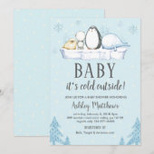 Invitation baby shower d'hiver invitation, animaux d'hiver (Devant / Derrière)