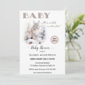 Invitation Baby shower d'hiver Lynx d'aquarelle (Debout devant)
