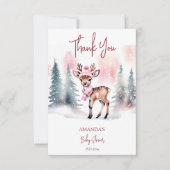 Invitation Baby shower d'hiver mignon cerf rose merci (Devant)