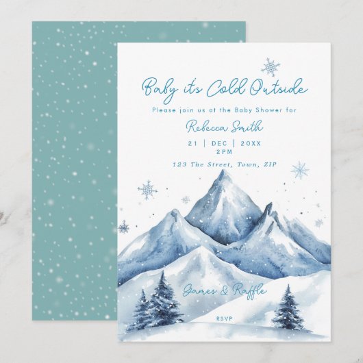 Invitation baby shower d'hiver montagne (Devant / Derrière)