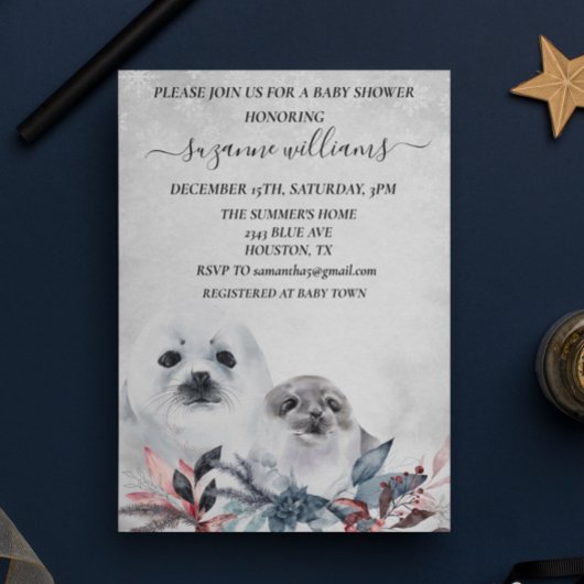 Invitation Baby shower d'hiver Noël Mama Seal