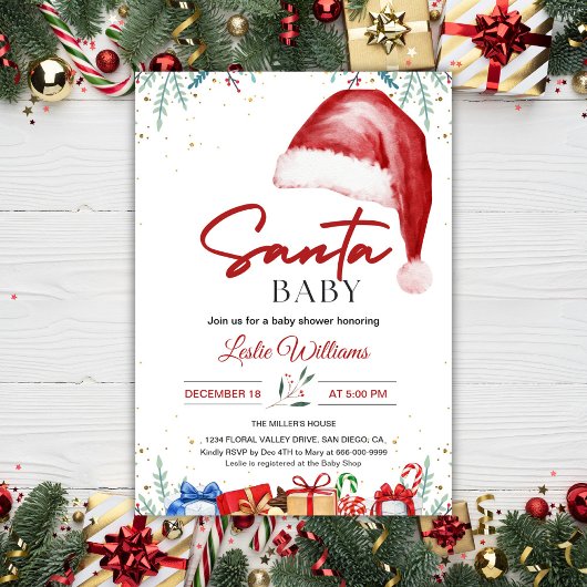Invitation Baby shower d'hiver Noël Santa Hat