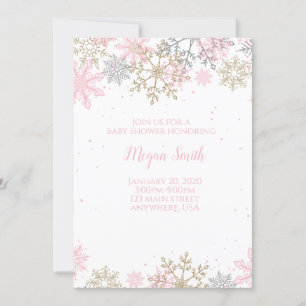 Invitation Baby shower d'hiver Parties scintillant rose et or