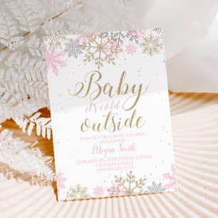 Invitation Baby shower d'hiver Parties scintillant rose et or