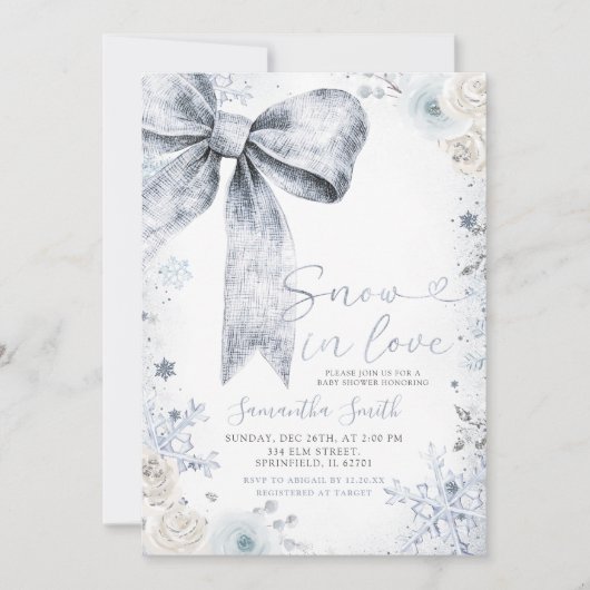 Invitation Baby shower d'hiver Pastel Blue Bow Conquette (Devant)