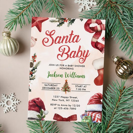 Invitation Baby shower d'hiver père Noël Baby Christmas