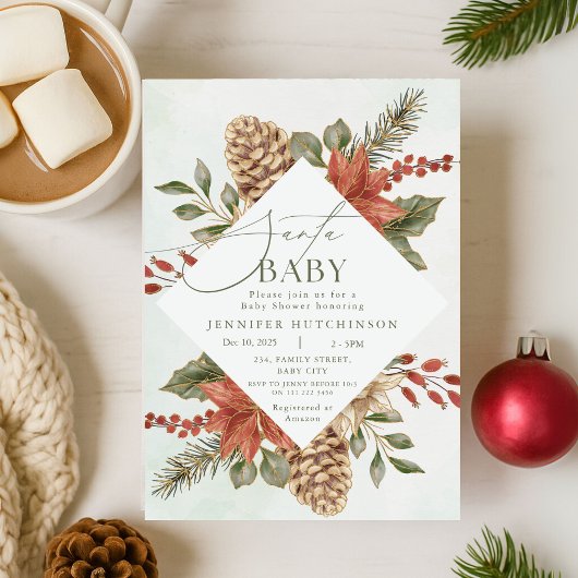 Invitation Baby shower d'hiver père Noël Baby Christmas