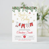 Invitation Baby shower d'hiver père Noël Baby Gold Snowflake (Debout devant)