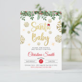Invitation Baby shower d'hiver père Noël Baby Gold Snowflake (Debout devant)