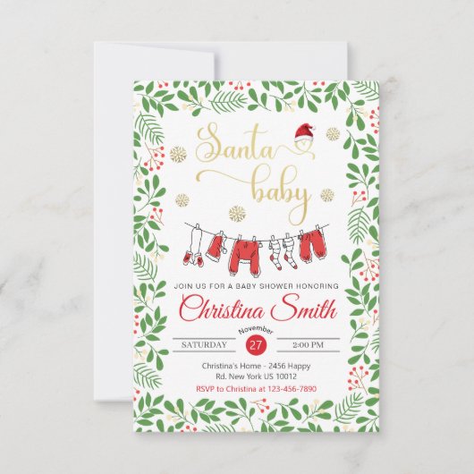 Invitation Baby shower d'hiver père Noël Baby Gold Snowflakes (Devant)