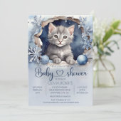Invitation Baby shower d'hiver petite chatte aquarelle (Debout devant)