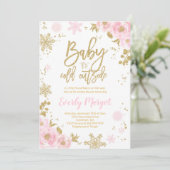 Invitation Baby shower d'hiver Pink Gold Snowflake (Debout devant)