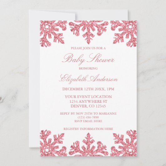 Invitation Baby shower d'hiver Pink Snowflake (Devant)