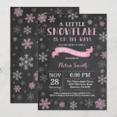 Invitation Baby shower d'hiver Pink Snowflake Chalkboard (Devant / Derrière)
