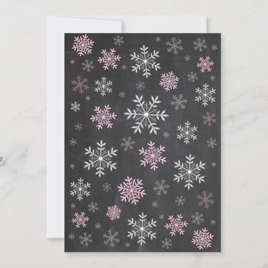 Invitation Baby shower d'hiver Pink Snowflake Chalkboard (Dos)