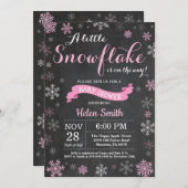 Invitation Baby shower d'hiver Pink Snowflake Chalkboard (Devant / Derrière)