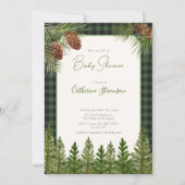 Invitation Baby Shower d'Hiver Plaid Bison Vert Rustique (Devant)