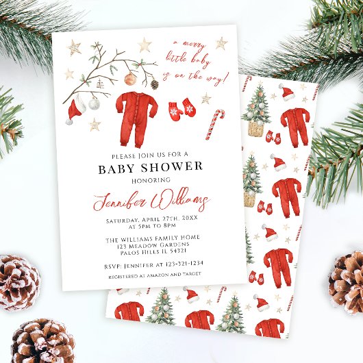 Invitation Baby shower d'hiver Red Père Noël Baby Christmas