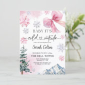 Invitation Baby shower d'hiver rose (Debout devant)