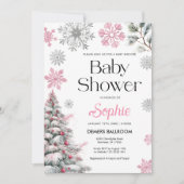 Invitation Baby shower d'hiver rose (Devant)