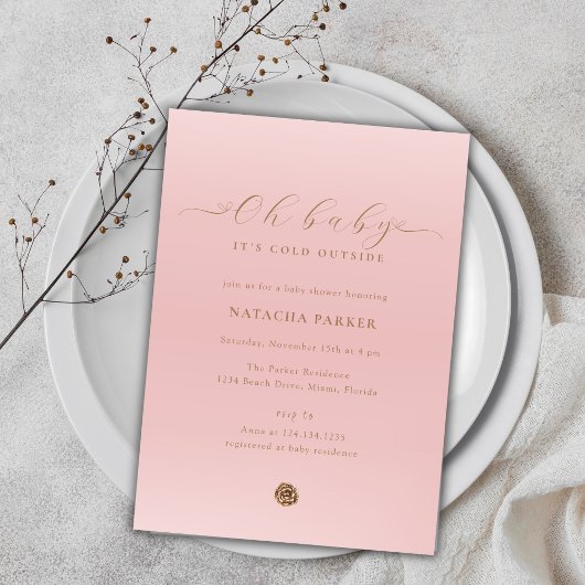 Invitation Baby shower d'hiver rose Elegant Girl