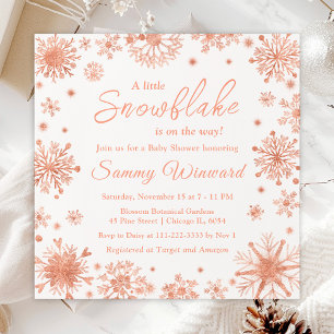 Invitation Baby shower d'hiver rose Gold Snowflakes