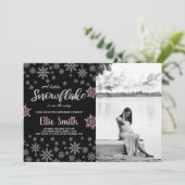 Invitation Baby shower d'hiver rose noir (Debout devant)