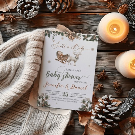 Invitation Baby shower d'hiver rouge vert de Noël père Noël B