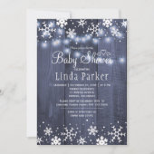 Invitation Baby shower d'hiver rustique aux flocons bleus bla (Devant)