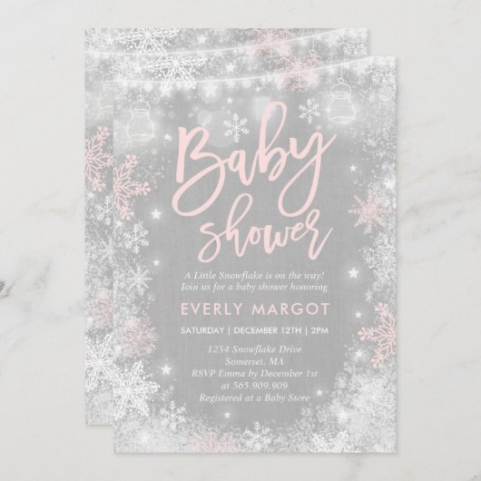 Invitation Baby shower d'hiver Rustique Douche d'h (Devant / Derrière)