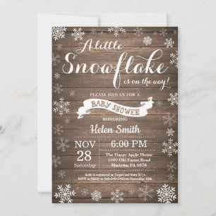 Invitation Baby shower d'hiver rustique Flocon blanc