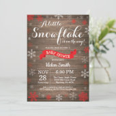 Invitation Baby shower d'hiver rustique Flocon blanc rouge (Debout devant)