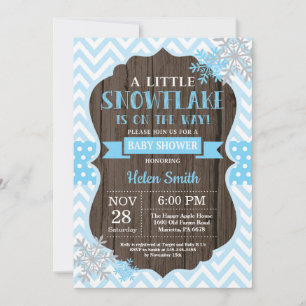 Invitation Baby shower d'hiver rustique Flocon de neige bleu
