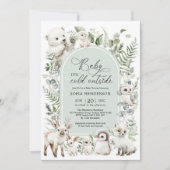 Invitation Baby shower d'hiver Sage Green Arctic Animaux (Devant)