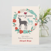 Invitation Baby shower d'hiver Silhouette Deer Folk Art (Debout devant)