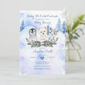 Invitation Baby shower d'hiver Silver Blue Arctic Winter Moun (Debout devant)