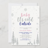 Invitation Baby shower d'hiver Silver, Pink & Navy (Devant)