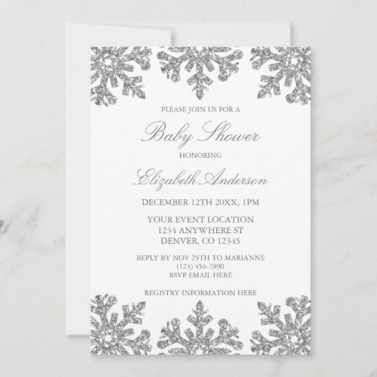 Invitation Baby shower d'hiver Silver Snowflake (Devant)