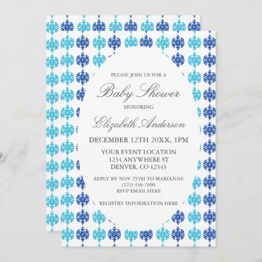 Invitation Baby shower d'hiver Snowflake (Devant / Derrière)
