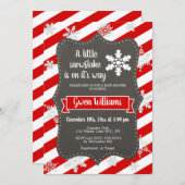 Invitation Baby shower d'hiver Snowflake | Rouge et blanc (Devant / Derrière)