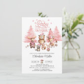 Invitation Baby shower d'hiver sur les animaux des bois (Debout devant)