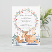 Invitation Baby shower d'hiver sur les animaux des bois (Debout devant)
