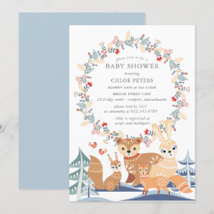 Invitation Baby shower d'hiver sur les animaux des bois