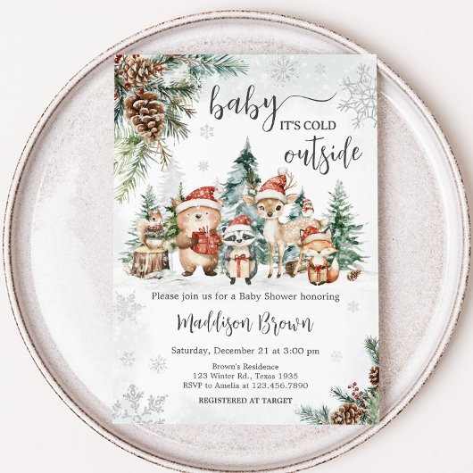 Invitation Baby shower d'hiver sur les animaux des bois