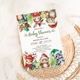 Invitation Baby shower d'hiver sur les animaux des bois