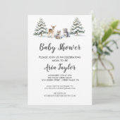 Invitation Baby shower d'hiver sur les animaux des bois (Debout devant)