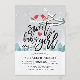 Invitation Baby shower d'hiver Sweet Baby Girl Chic scène de 