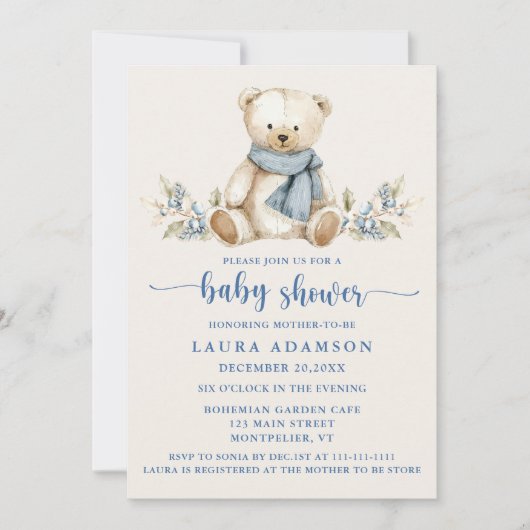Invitation Baby shower d'hiver Teddy Bear (Devant)