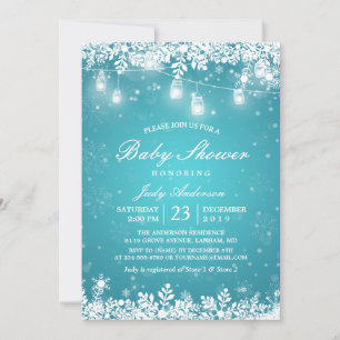 Invitation Baby shower d'hiver Turquoise Mason Jar Lumières