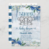Invitation Baby shower d'hiver Twin Bear Cubs (Devant / Derrière)